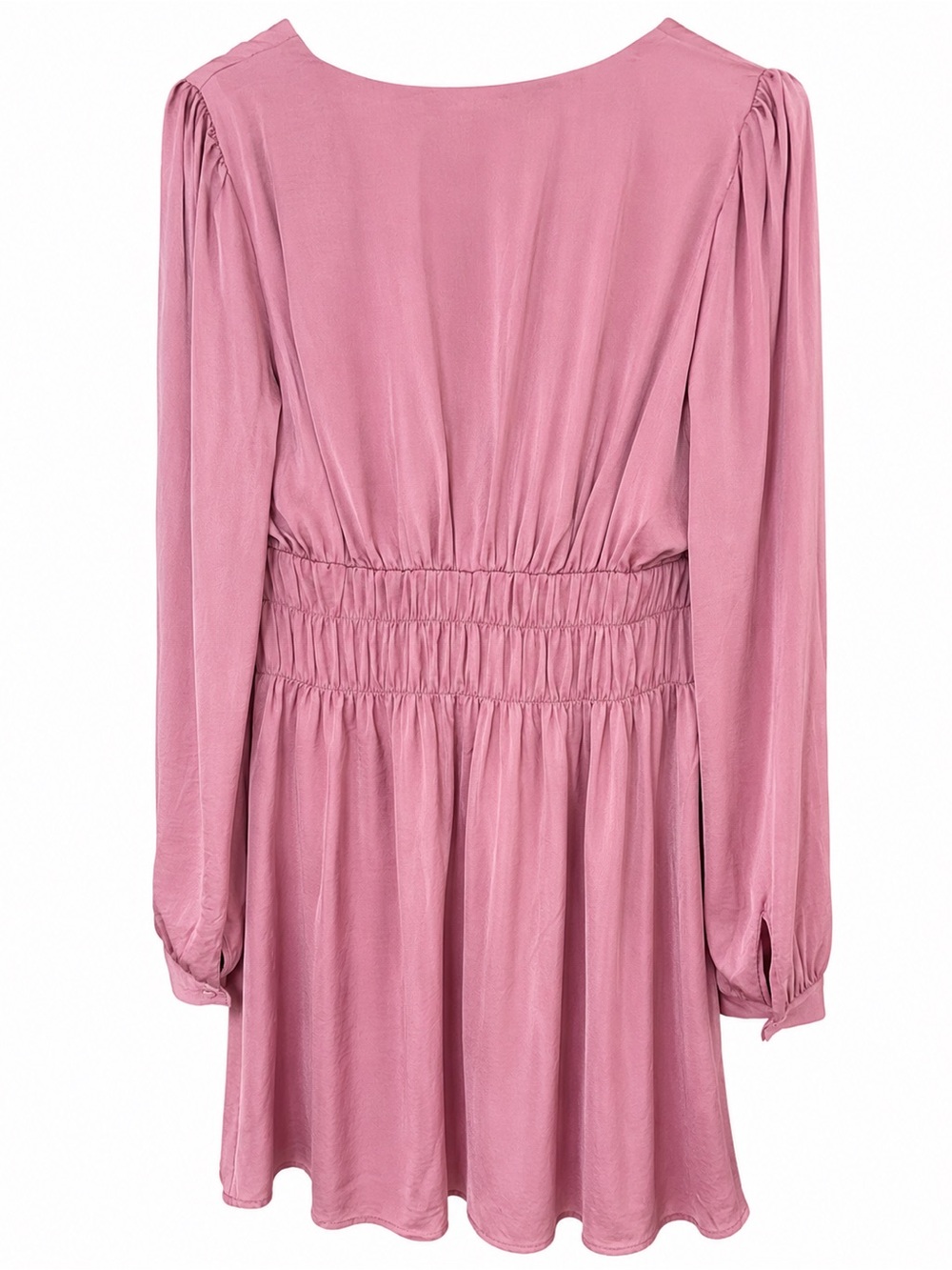 Long Sleeve V-Neck Smocked Waist Dress in Dusty Rose - Picture 3 of 5